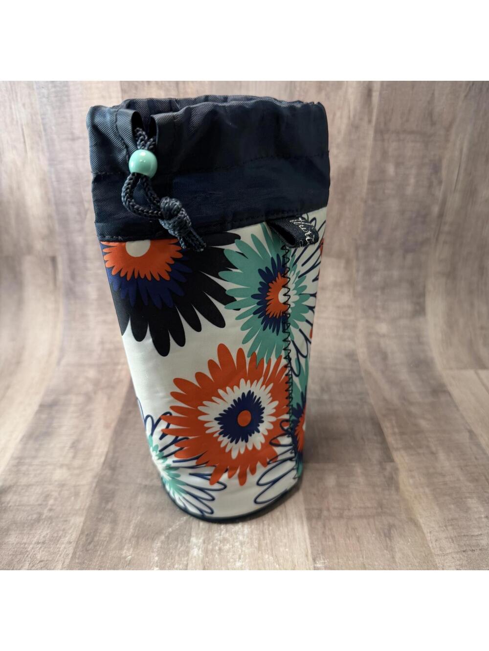 Thirty-One Cinch Top Drawstring Utility Thermal Water Bottle Holder Bag Flower